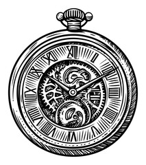 Obraz premium Vintage Pocket Watch Engraving with Intricate Details and Design