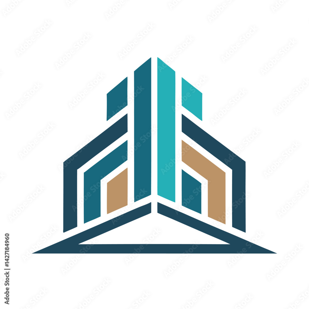 Poster Modern geometric logo design featuring abstract shapes and lines constructed with bold colors suitable for various branding applications