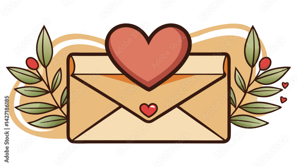 Aufkleber colorful illustration of an envelope with a heart and letter, perfect for digital communication and 