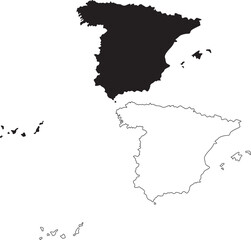 Map of Spain Silhouette Flat and Outline Design
