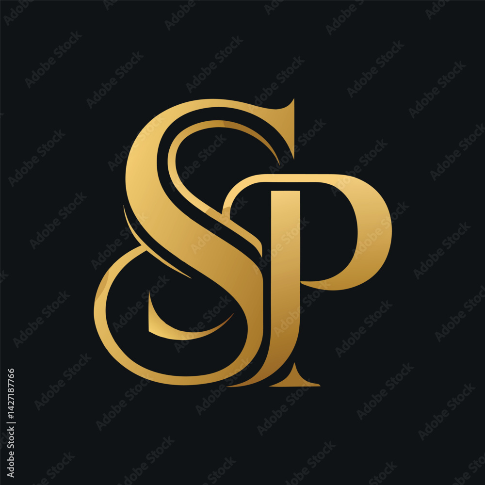 Aufkleber elegant gold monogram logo featuring intertwined letters s and p designed for branding purposes in a