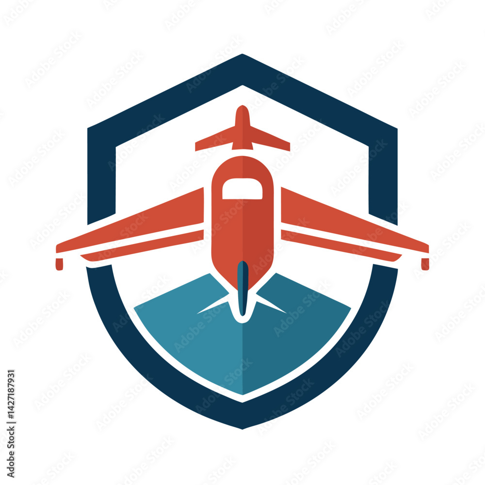 Aufkleber Stylized logo featuring an airplane encapsulated within a protective shield design, representing aviation, safety, and security