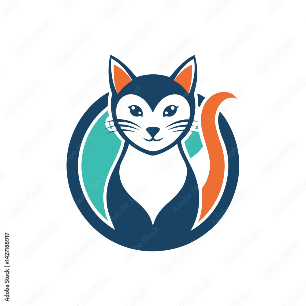 Poster stylized cat logo illustration featuring bold colors and distinct design elements that emphasize cre