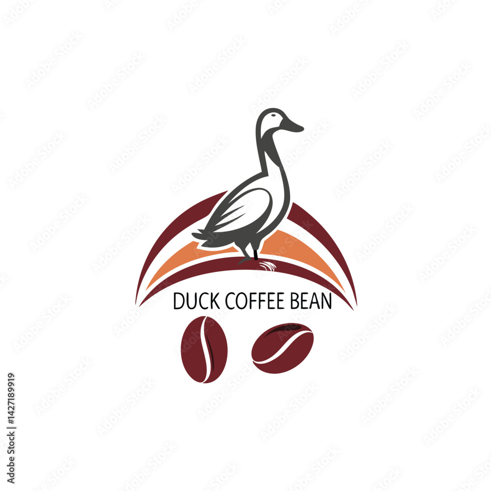 Poster duck coffee bean logo featuring a duck and coffee beans in a modern and creative vector design