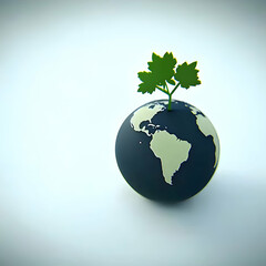 Plant sprouting on Earth globe; environmental conservation; light background; website banner