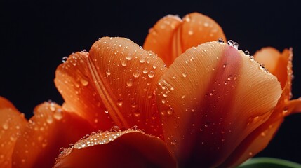 Closeup Dew Drops on Orange Tulip Petals Beautiful Floral Macro Photography Nature Image Spring Blossom Vivid Color Detailed Texture Botanical Garden Fresh Flower red art pink leaf plant bloom water  