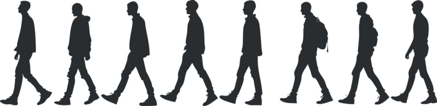 Silhouette of a man walking in a continuous motion sequence illustrating movement and urban lifestyle.