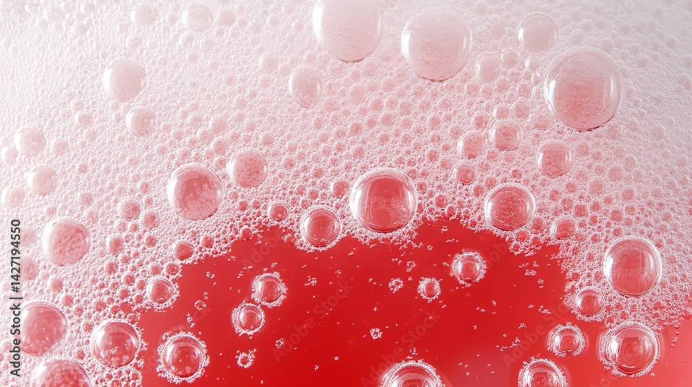 Poster abstract red liquid bubbles background texture white foam closeup macro detailed sparkling shimmerin
