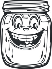 A cheerful cartoon jar with a big smile and playful expression, perfect for fun designs.