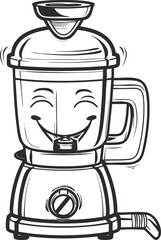 A cheerful cartoon blender with a smiling face, perfect for kitchen illustrations and designs.