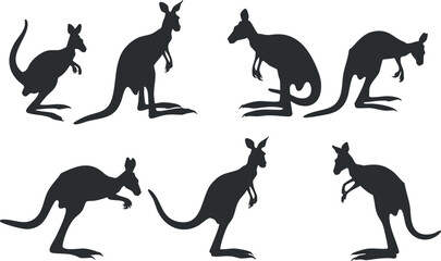 A collection of kangaroo silhouettes showcasing different poses and movements in a playful manner.