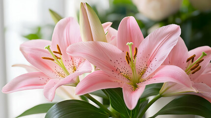 Obraz premium Close Up Of Pink Lilies