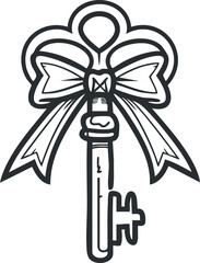 An ornate key design featuring a decorative bow and ribbon for artistic purposes.