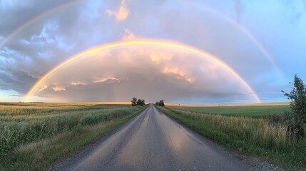 Double Rainbow Over Country Road