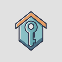 Symbol of Secure Property: An abstract illustration depicting a stylized house and key, symbolizing security, ownership, and the concept of home.