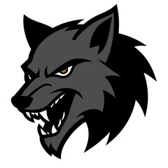  Fierce wolf with intense stare: A striking close-up of a snarling wolf's head, showcasing its sharp teeth and intense gaze in a dramatic presentation.