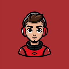Obraz premium Digital Avatar with Headset: A stylized digital avatar sports a modern headset against a bold backdrop, exuding a sense of tech-savvy sophistication, capturing the essence of the digital age.
