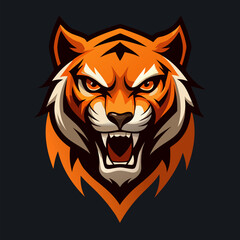 Majestic Tiger's Gaze: An illustration of a powerful tiger's head, showcasing its intense stare and fierce expression, rendered in vivid colors, symbolizes strength and wild nature.