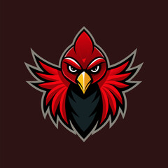 Obraz premium Cardinal Portrait: A vibrant illustration of a red cardinal, showcasing its fierce expression with a powerful presence. Capturing the beauty and strength of the bird.