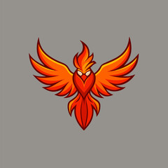 Fototapeta premium Phoenix Rising Mascot: A captivating phoenix mascot with fiery red wings, a heart of fire, and piercing eyes, symbolizing rebirth, power, and resilience.