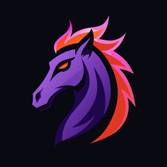 Naklejka premium Majestic Stallion Portrait: A striking illustration of a powerful horse's head, rendered with bold lines and vivid colors, evokes strength and grace against a dark background.