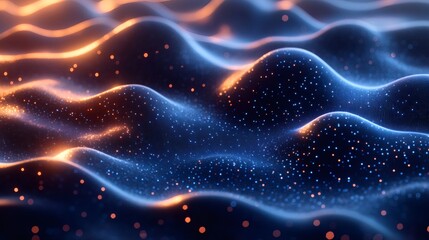 Obraz premium Abstract Digital Landscape with Flowing Geometric Particles and Luminous Points in a Modern 3D Background