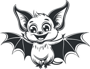 A cute cartoon bat character with large ears and a cheerful expression, perfect for Halloween.