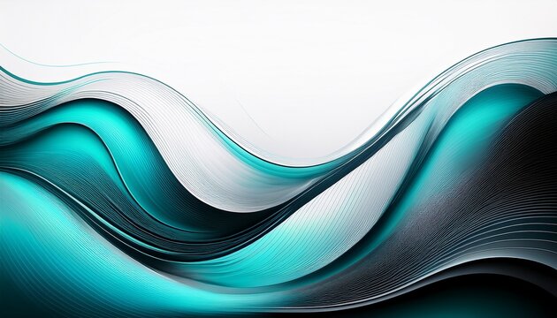 abstract background fluid wave curve lines with gradient teal blue and black on white background