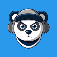 Naklejka premium Grumpy Panda DJ: A cute and grumpy panda with headphones, a symbol of the fun and creative side of music. This illustration can be used for merchandise, social media.