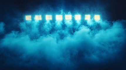 Bright Stadium Lights Illuminate a Smoky Blue Arena at Night