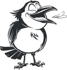 A cheerful cartoon bird with a big smile and open beak, expressing joy and playfulness.
