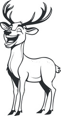 A cheerful cartoon deer with antlers, exuding joy and playfulness in a whimsical style.