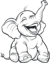 A cheerful cartoon elephant smiling and sitting, perfect for children’s illustrations and educational content.