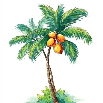 watercolor palm tree with coconuts clip art preview