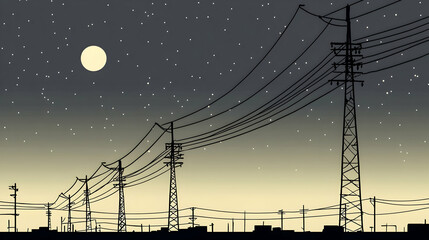 Night Sky, Power Lines, Cityscape, Silhouette, Tranquil Atmosphere, Website Background