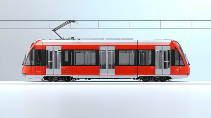 Red And White Light Rail Vehicle Side View