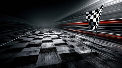 Minimalistic Racetrack With Finish Line and Checkerboard Flag in Motion Creating a Focus on Speed and Competition