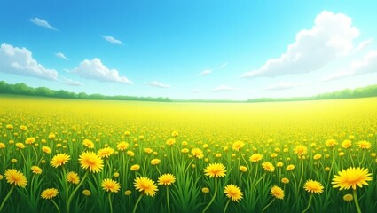 Obraz premium A Vibrant Meadow of Dandelions on a Sunny Day