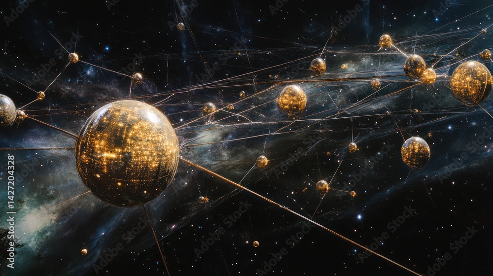 Wall mural complex abstract representation of interconnected spheres within space