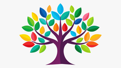 A tree adorned with different colored leaves each representing a new skill or lesson learned through personal development.. Vector illustration