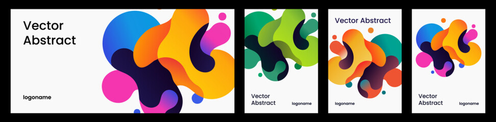 Set of abstract vector backgrounds with fluid, colorful gradient shapes in various color palettes including orange, blue, green, and pink, designed for branding, presentations, or digital graphics