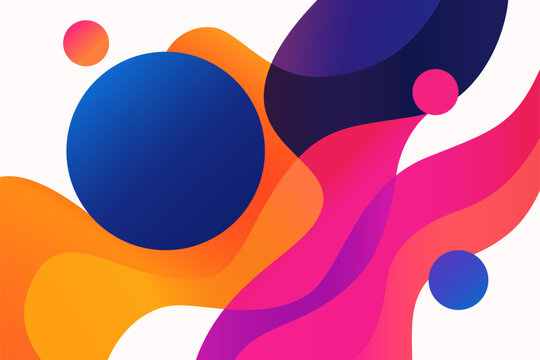 Modern abstract vector background with vibrant fluid shapes in blue, orange, pink, and purple gradients, featuring overlapping waves and circular elements on a white backdrop
