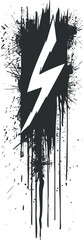 A bold lightning bolt symbol with an abstract ink splash design in black and white.