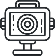 A modern camera illustration featuring a circular lens and sleek design suitable for photography.