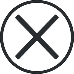 Obraz premium A bold black cross symbol inside a circular outline representing cancellation or prohibition.