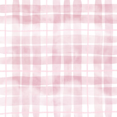 Pink Plaid Tartan Gingham Check Hand Drawn Background Pattern Overlay