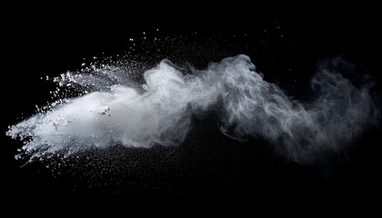 white talcume powder explosion on black background white dust particles splash