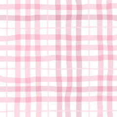 Pink Plaid Tartan Gingham Check Hand Drawn Background Pattern Overlay