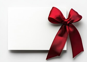Blank white card with red ribbon bow.