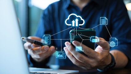 Cloud based file storage and secure data backup solution with encrypted privacy protection, real time synchronization and mobile access for file management. business continuity and digital security